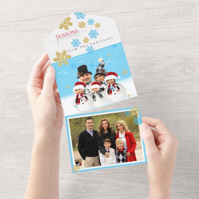 Family of 5 add your face to a snowman Xmas card (Tearaway)