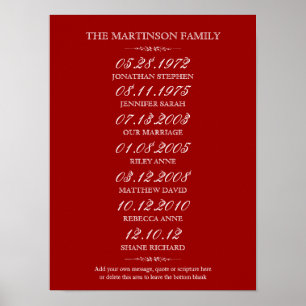 Family of 6 Important Events Choose Colour Poster