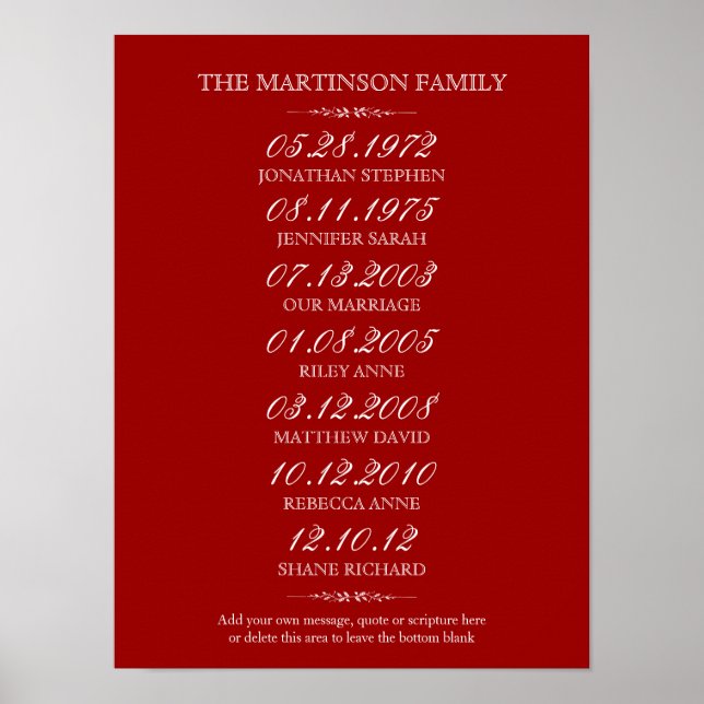 Family of 6 Important Events Choose Colour Poster (Front)