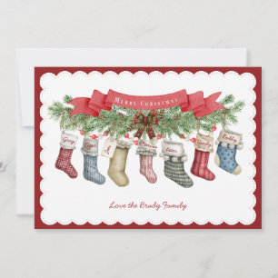Family of 7 Christmas Stocking Flat Holiday Card