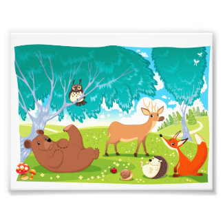 Family of animals in the wood. photo print