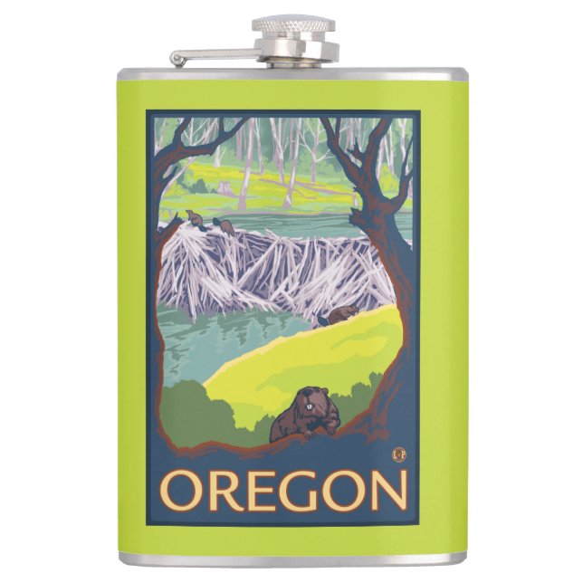 Family of Beavers Hip Flask (Front)