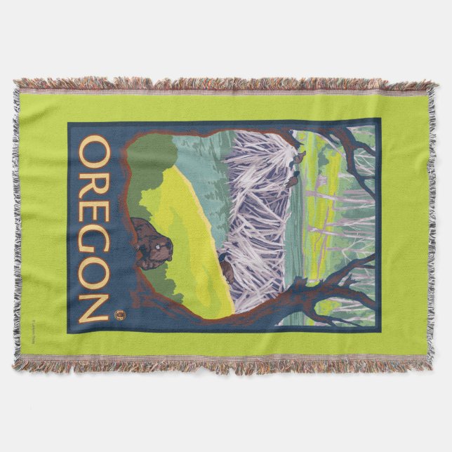 Family of Beavers Throw Blanket (Front)