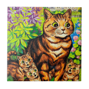 Family of Cats in a Garden, Louis Wain Ceramic Tile