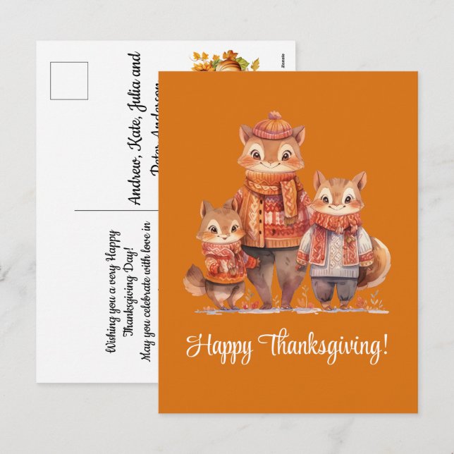 Family of Chipmunks Happy Thanksgiving Holiday Postcard (Front/Back)