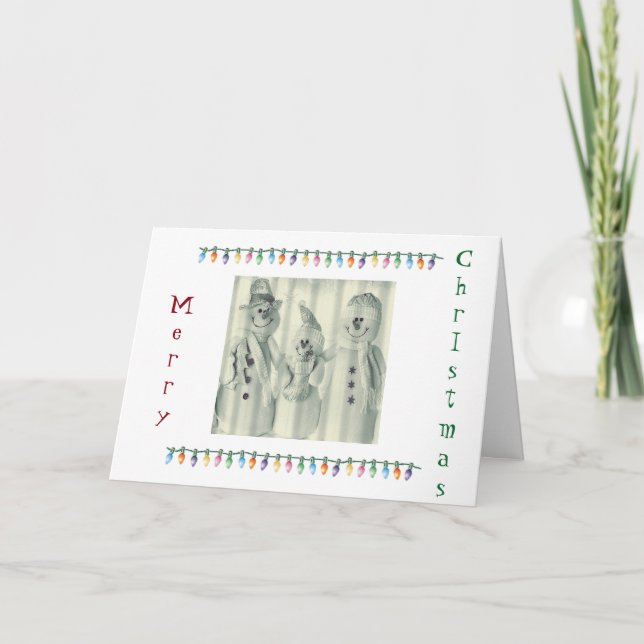 **FAMILY OF CUTE SNOWMEN** SAY MERRY CHRISTMAS HOLIDAY CARD (Front)