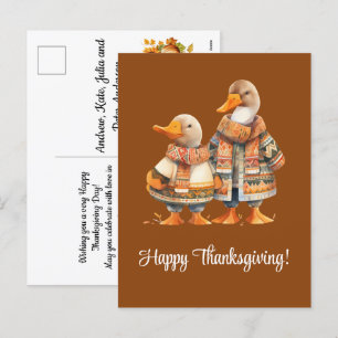 Family of Ducks Happy Thanksgiving Holiday Postcard