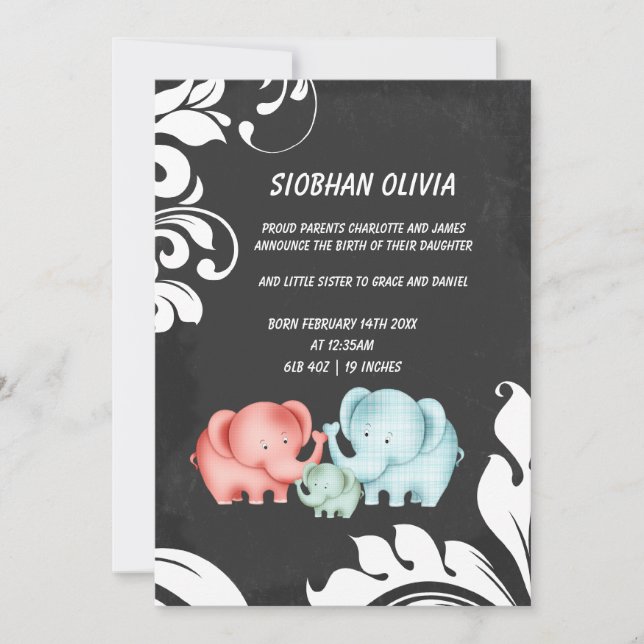 Family Of Elephants Mum Dad And Baby Announcement (Front)