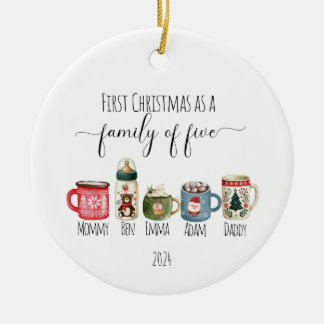 Family of Five Christmas Ceramic Ornament