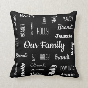 Family of Five In Cool Fonts Personalised Cushion
