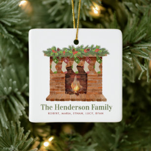 Family of Five Stockings Christmas  Ceramic Ornament