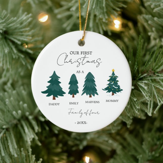Family of Four first Christmas non-photo  Ceramic Ornament (Tree)