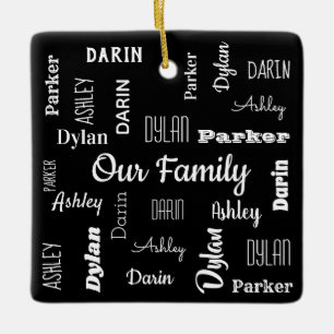 Family of Four In Cool Fonts Ceramic Ornament