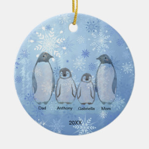 Family of Four Penguin Family Christmas Ceramic Ornament