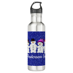 Family of Four Snowmen Blue Sparkle Winter    710 Ml Water Bottle