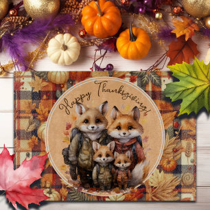 Family of Foxes Happy Thanksgiving Pumpkins Plaids Cutting Board