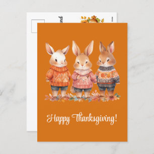 Family of Rabbits Happy Thanksgiving Holiday Postcard