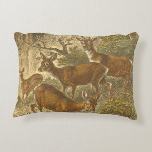 Family of Roe - Deers in a Forest Decorative Cushion