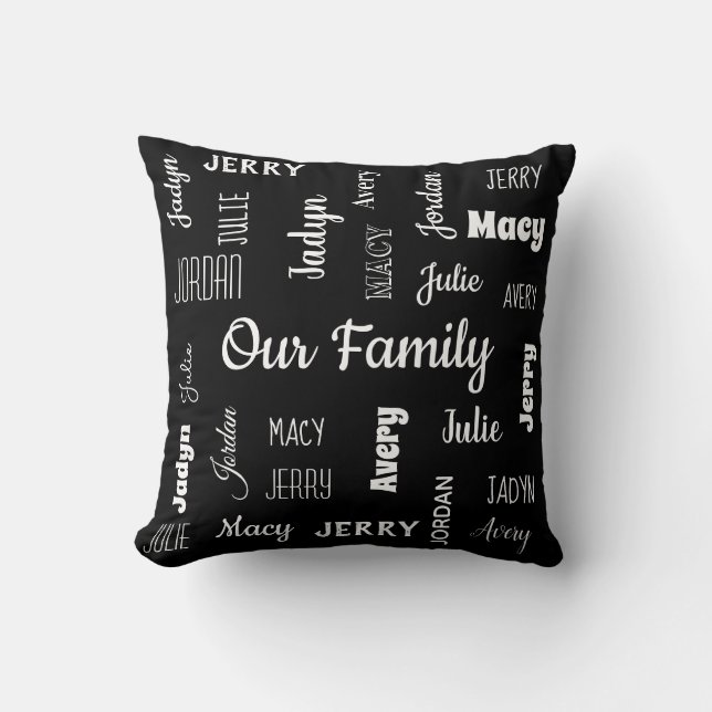 Family of Six In Cool Fonts Personalised Cushion (Front)