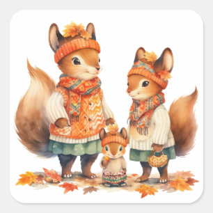 Family of Squirrels Fall Sticker