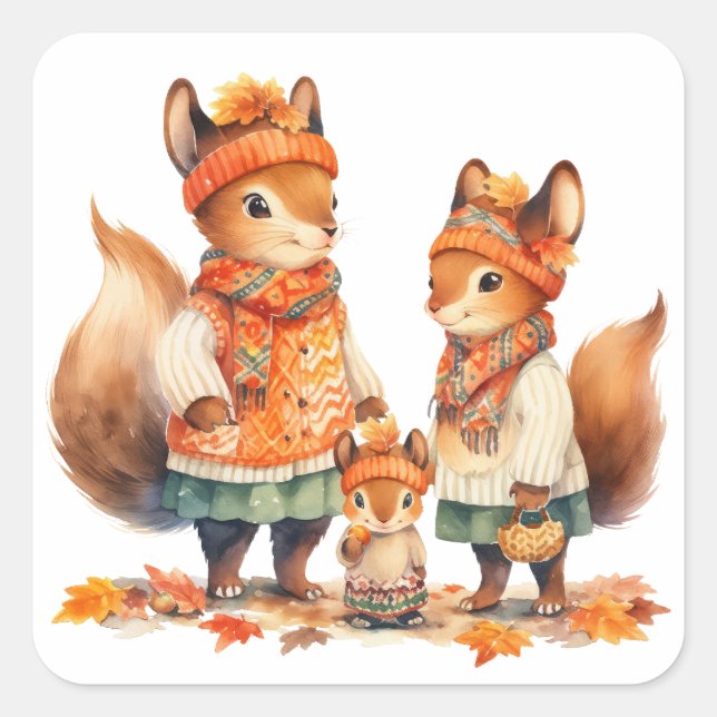Family of Squirrels Fall Sticker (Front)