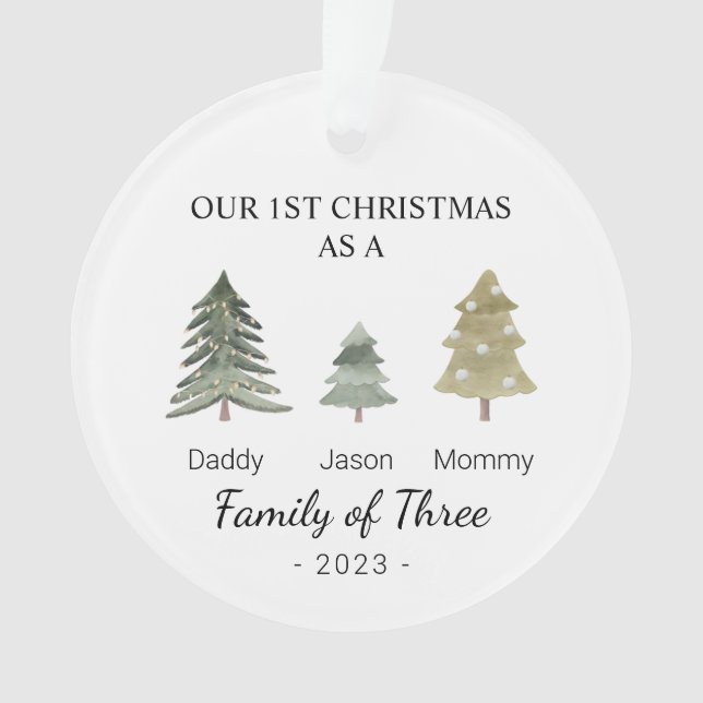 Family of Three Babys First Christmas Personalised Ornament (Front)