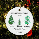 Family of Three Christmas Custom Baby's First Xmas Ceramic Ornament<br><div class="desc">Family of Three Christmas Custom Baby's First Christmas</div>