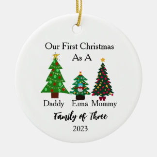 Family of Three Christmas, Personalised Christmas Ceramic Ornament