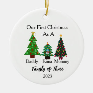 Family of Three Christmas, Personalized Christmas Ceramic Ornament