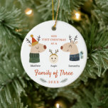 Family of Three First Christmas Ceramic Ornament<br><div class="desc">Family of Three First Christmas Ceramic Ornament for parents who just had their first child. Our first Christmas as a family of three personalised reindeer keepsake ornament. Celebrate a heartwarming milestone with our First Christmas as a Family of 3 ornament – a beautiful keepsake for new parents cherishing their first...</div>