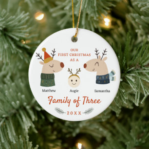 Family of Three First Christmas Ceramic Ornament