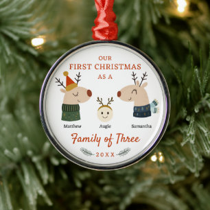 Family of Three First Christmas Metal Ornament