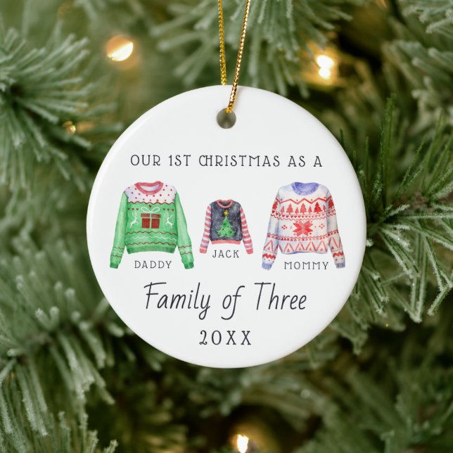 Family of Three | First Christmas Ornament (Tree)