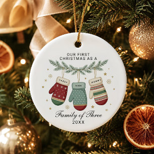 Family of Three First Christmas Personalised Ceramic Ornament