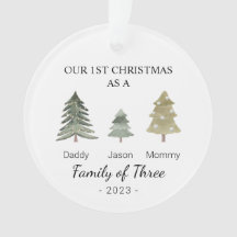 Family of Three Personalised Babys First Christmas