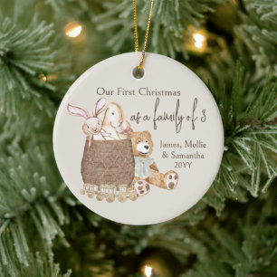 Family of Three Teddy Bear Custom Photo C Ceramic Ornament