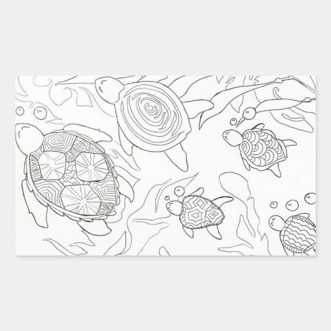 Family of turtles colour me rectangular sticker (Front)
