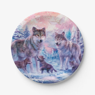 Family Of Wolves Painting Paper Plate