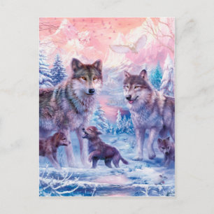 Family Of Wolves Painting Postcard