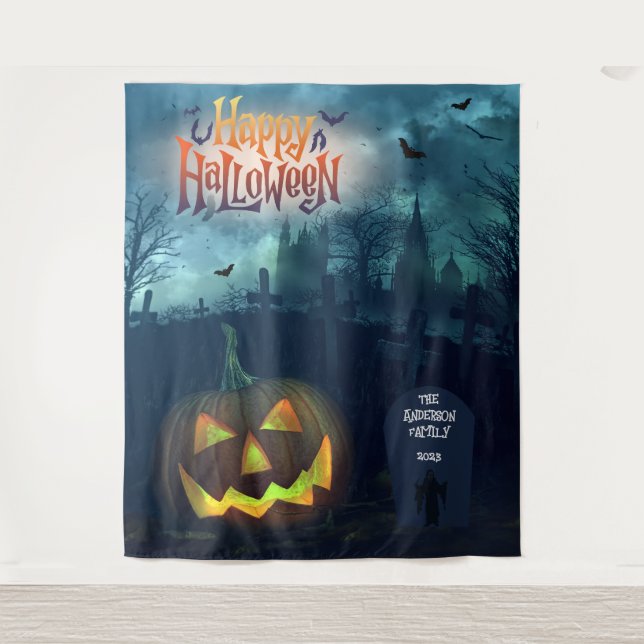 Family or Company Halloween Party Backdrop Tapestry (Front)