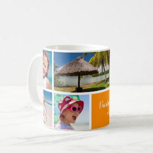 Family or Couple Vacation 5 Photo Keepsake, Orange Coffee Mug