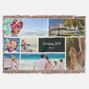 Family or Couple Vacation 7 Photo Keepsake, Black Throw Blanket