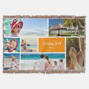 Family or Couple Vacation 7 Photo Keepsake, Orange Throw Blanket