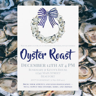 Family Oyster Roast Oyster Wreath Blue Ribbon   Invitation