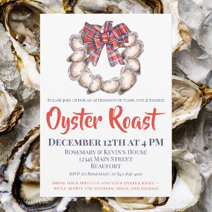 Family Oyster Roast Oyster Wreath Plaid Ribbon  Invitation