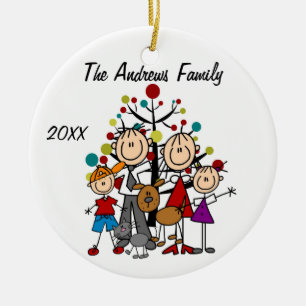 Family Parents, Boy, Girl, Dog, Cat Ornament