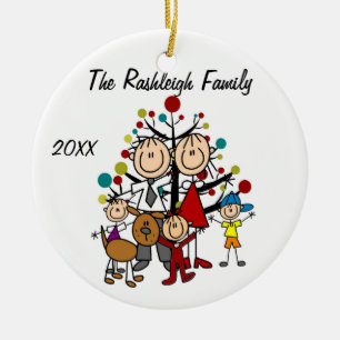 Family Parents, Two Girls, Boy, Dog Ornament