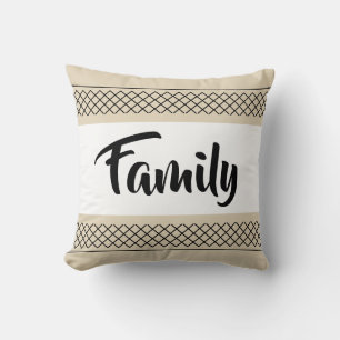 Family Pattern Print Stylish Typography  Beige Cushion