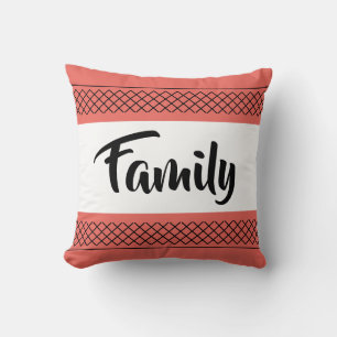 Family Pattern Print Stylish Typography Coral Cushion