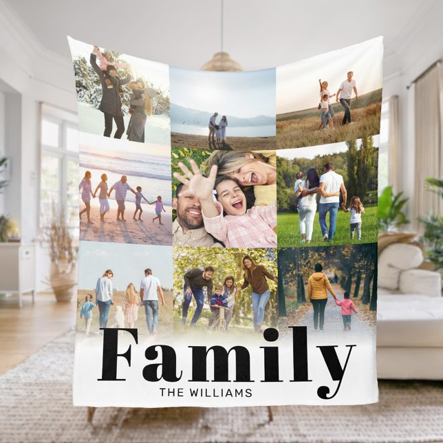 Family Personalised 9 Photo Collage Fleece Blanket (Creator Uploaded)